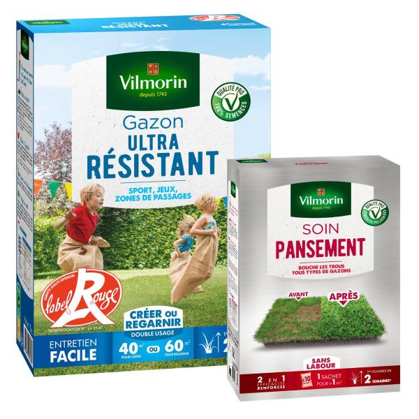 Ultra résistant - Gazon Ultra Résistant - Label Rouge - 1 kg + Soin Pansement 2 en 1 - 25 g (x10) - face recto